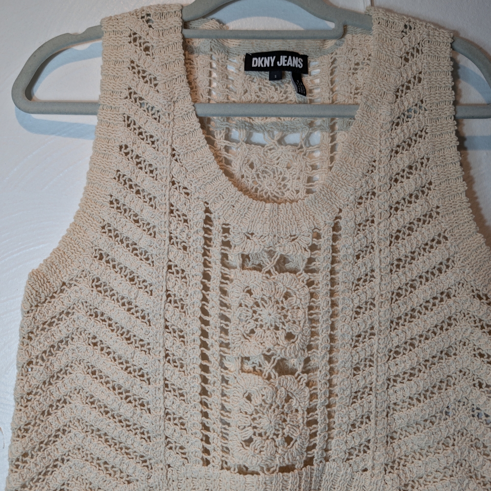 Pre-owned DKNY jean Women's Scoop Kneck Crochet Pullover Top - Picture 6 of 11